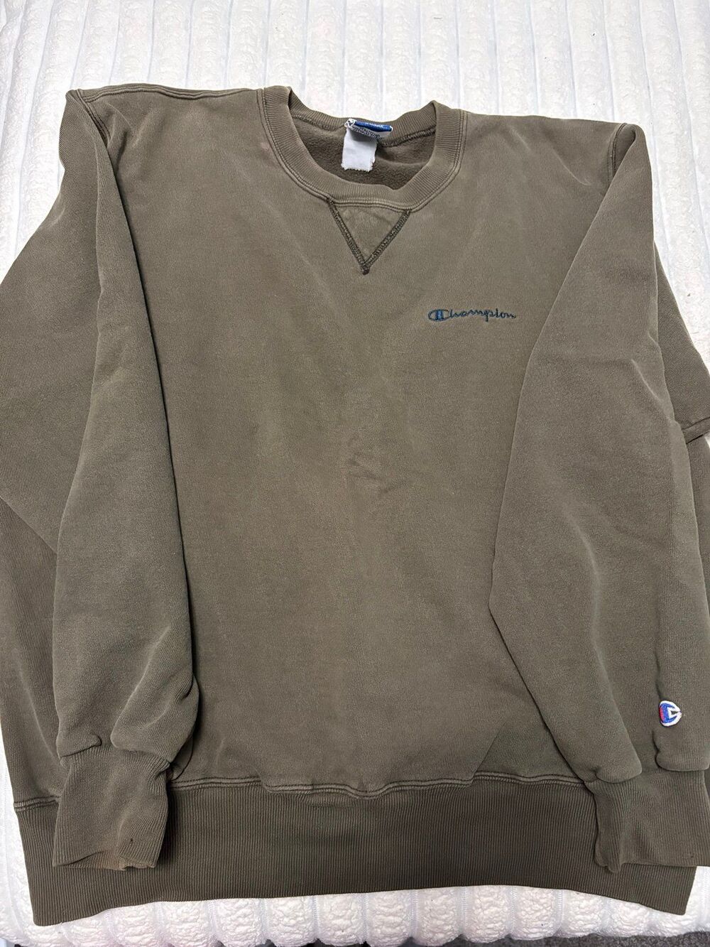 Vintage Champion V Insert Crewneck Sweatshirt – Olive – Size XL - Picture 3 of 7